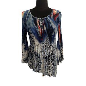 Melissa Paige Accordian Style Long Sleeve Blouse With Tie Tassel And Charms MP